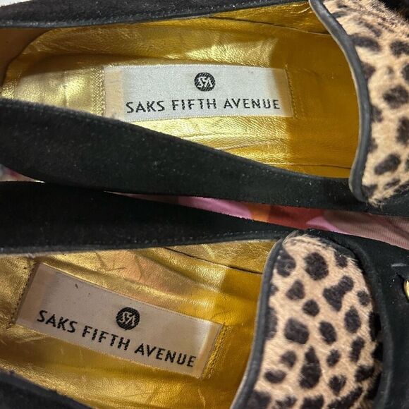 Saks Fifth Avenue Heels Women’s Size 8 AA Black Suede Animal Print Loafer Pump - Picture 12 of 15